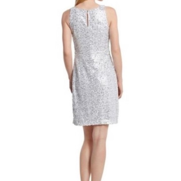 Excellent Condition White House Black Market Silver Sequin Party Dress Size 12 - Picture 3 of 11